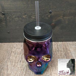💀 Circle Glass Rainbow Skull Tumbler